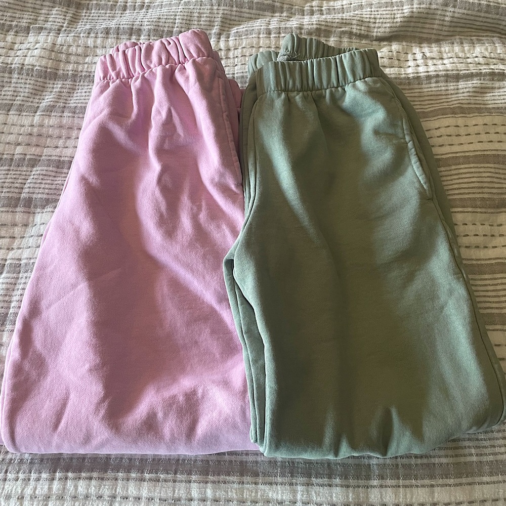 Pink and light green John Galt/ Brandy Melville sweatpants.